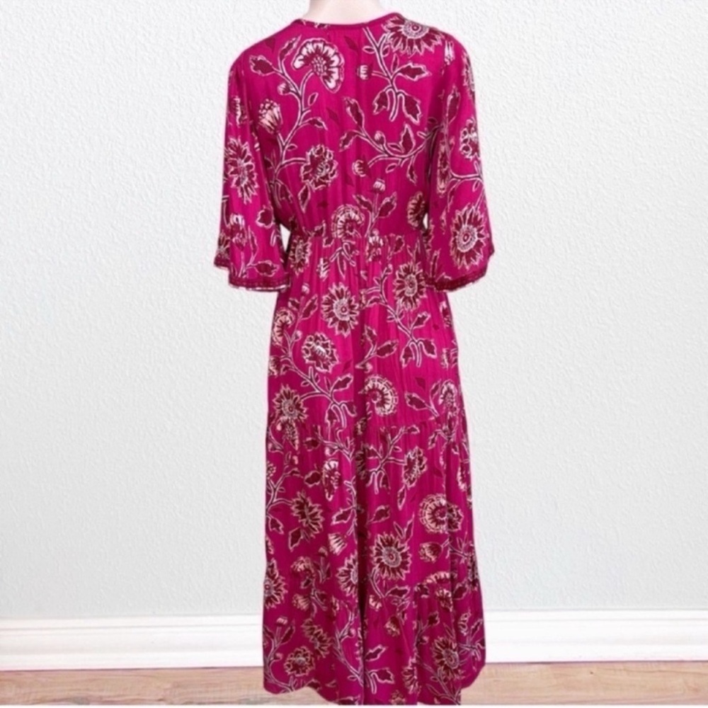 Anthropologie Omika Pia Caftan Boho Ethereal Beachy Maxi Dress Pink + Floral XS - Picture 7 of 14